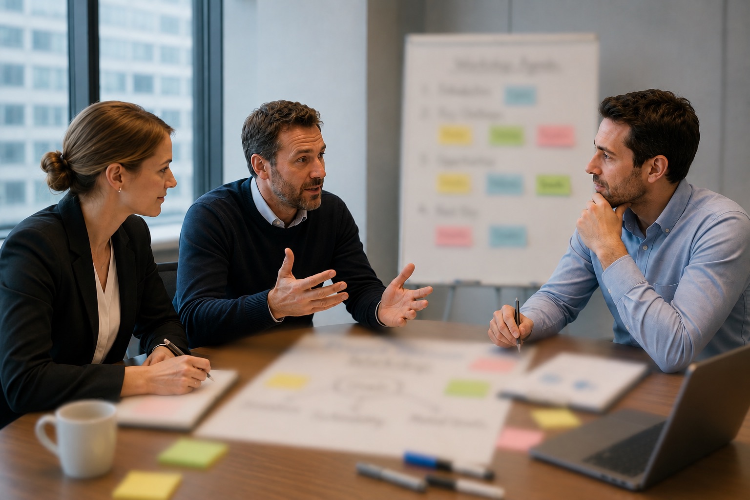 Japan business advisory working session with live deal documents, stakeholder notes and decision maps